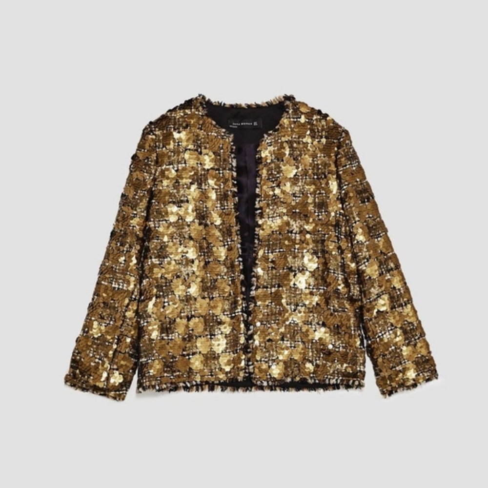 **SOLD** Zara Sequin on Tweed Blazer